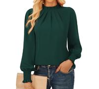 GRACE KARIN 2025 Women's Long Sleeves Solid Color Tops Elegant Slim Fit Crew Neck Blouse Dark Green M