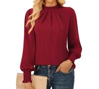 GRACE KARIN 2025 Women's Long Sleeves Solid Color Tops Elegant Slim Fit Crew Neck Blouse Wine Red L