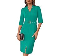 GRACE KARIN 2025 Women's Slim Fit Work Business Pencil Dress Vintage Solid Formal Dress with Belt Green M