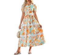 GRACE KARIN 2026 Women High Waist A-Line Maxi Sundresses Casual Solid Color Formal Dress with Pockets Swing Maxi Dresses Yellow Leaves XXL