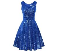 GRACE KARIN 50s Hepburn Fancy Dress Sequins V-Neck Knee Length A-line FlaRoyal Blue Communion Prom Dress M Sequin Royal Blue