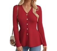 GRACE KARIN Autumn Long Sleeve Cardigans for Women UK Elegant V-Neck Button Down Peplum Knit Bolero Shrugs Red XL