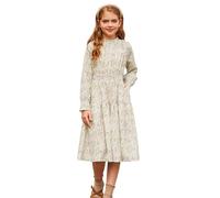 GRACE KARIN Big Girl Elegant Cute Green Floral Dress Festival Party Dress Lantern Sleeve Beige 10-11 Years