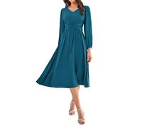 GRACE KARIN Birthday Christmas Valentine's Day Dress High Waist Smocked Backless Dress Casual All-Day Midi Dress Peacock Blue XL