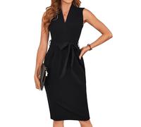 GRACE KARIN Black Dresses for Women Sleeveless V Neck Belted Bodycon Dress High Waist Elegant Sheath Dress Black XL