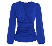 GRACE KARIN Black Long Sleeve Top Women Elegant V Neck Cocktail Birthday Plus Size Blouse Royal Blue XL