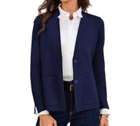 GRACE KARIN Blazer Cardigans for Women UK, V-Neck Button-Down Cardigans with Pockets, Business Knitted Bolero Outwear Navy Blue M