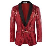 GRACE KARIN Blazer for Men UK Shawl Collar Glitter Jacket Formal Business Suit Jacket Red Sequin S