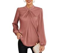 GRACE KARIN Blouses for Women UK Elegant Vintage Loose Fit Party Tops Knotted Neck Long Sleeve Work Shirt Dark Pink M