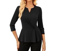 GRACE KARIN Blouses for Women V Neck 3/4 Sleeve Ruffle Blouse Casual Shirt Elegant Business Tops Black XL