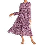 GRACE KARIN Boho Dresses for Women Ladies Summer Casual Long Sleeve A Line Floral Chiffon Dress CL0211-01/Purple Flower XL