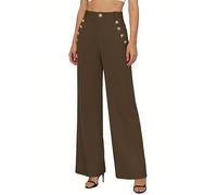 GRACE KARIN Business Work Trousers for Women Wide Leg Elegant Trousers with Pockets Dark Brown L