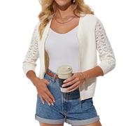 GRACE KARIN Cardigan for Women UK Summer Casual Lightweight Knitted 3/4 Sleeve Outwear M White