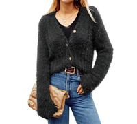 GRACE KARIN Cardigan Women's Short V-Neck Cardigan with Wooden Buttons Soft Elastic Comfortable Autumn Winter Knitted Sweater Comfortable Elegant Casual Shoulder Jacket Top Black