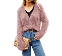 GRACE KARIN Cardigan Women's Short V-Neck Cardigan with Wooden Buttons Soft Elastic Comfortable Autumn Winter Knitted Sweater Comfortable Elegant Casual Shoulder Jacket Top