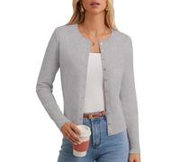GRACE KARIN Cardigans for Women UK 2025 Autumn Elegant Crew Neck Lightweight Bolero Slim Fit Long Sleeves Open Front Sweaters Grey XL