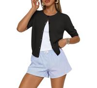 GRACE KARIN Cardigans for Women UK Short Sleeves Summer Button Down Elegant Round Neck Solid Tops Black S