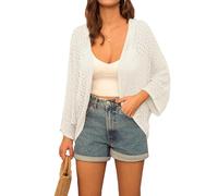 GRACE KARIN Cardigans for Women UK Summer 3/4 Batwing Sleeve Cardigans Lightweight Open Front Daily Leisure Kimono Cardigans White XL
