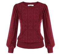 GRACE KARIN Casual Daily Outing Pullover for Women Autumn Winter Long Sleeve Hollowed Out Jumper Sweater Burgundy M