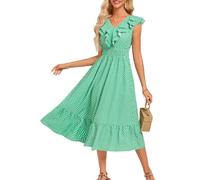 GRACE KARIN Casual Dresses for Women Summer for Honeymoon Beach sea Hawaii Vacation Travel Wedding Guests Green Floral L