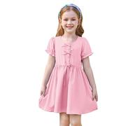 GRACE KARIN Children's Pink Dress Short Sleeves Crew Neck Flared A-Line Drawstring Waist Pink 8-10 Years
