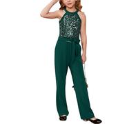 GRACE KARIN Children's Sparkly Jumpsuit Cold Shoulder Wide Leg Festive Wear Green 7-8 Years