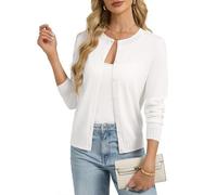 GRACE KARIN Crochet Cardigans for Women UK, Crew Neck Long Sleeve Casual Cardigans Buttons Down, Summer Bolero Shrug Beach Vacation White M