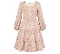 GRACE KARIN Dress for Girls Spring Elegant Square Neck Smocked A line Christmas Dresses Beige Orange 7 Years