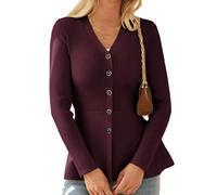 GRACE KARIN Elegant Blazer for Women UK V-Neck Button Down Slim Fit Caridgans Formal Business Prom Wine red L