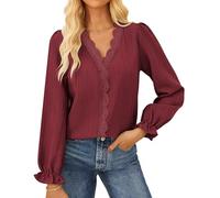 GRACE KARIN Elegant Long Sleeve Blouse 2025 Fall V-Neck Dressy Casual Top for Women, Wine Red, XL