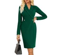 GRACE KARIN Elegant Long Sleeve Bodycon Dresses for Women, Formal Lapel Neck Work Occasion Dresses CL0332-07/Green S