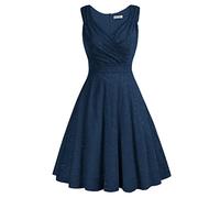 GRACE KARIN Elegant Wedding Bridesmaid Dress for Women Summer Sleeveless A-line Dress Vintage Lace Cocktail Dress L Lace Navy Blue