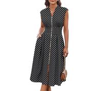 GRACE KARIN Elegant Women’s Midi Dresses v Neck A-Line Dresses Casual Formal Cocktail Wedding Guest Dress Black with White Polka Dots 2XL