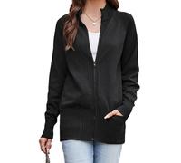 GRACE KARIN Elegant Women's Autumn Winter Knit Cardigan Stand Collar Zip Up Long Sleeve Party Sweater Black XXL