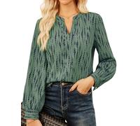 GRACE KARIN Elegant Women's Work Tops V-Neck Long-Sleeved Blouse Contrasting Tunic Tops T-Shirt Gray Green XXL