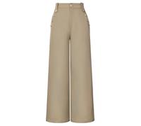 GRACE KARIN Female Trousers Metal Buttons Wide Leg High Elastic WAIS tCasual Lounge Trousers with Pockets Khaki XL
