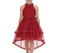 GRACE KARIN Flower Girls Mesh Wedding Party Dresses Round Neck A-Line Midi Festive Communion Dresses Dark Red 6 Years