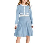 GRACE KARIN Girl Fall Dress Knitted Jumper Dress A-Line Midi Sweater Contrast Dresses Casual Elegant Princess Dresses for Party Sky Blue 10 Years