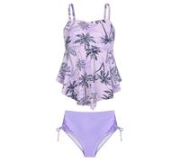 GRACE KARIN Girls' 2-Piece Tankini Swimsuit, Printed Top with Removable Padding, Solid Swim Shorts Purple Coconut Palms 16 Years
