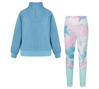 GRACE KARIN Girls 2PCS Clothing Sets with Pocket Long Sleeve Lapel Sweatshirt + Leggings Light Blue 6 Years