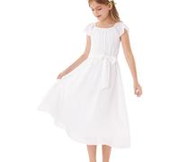 GRACE KARIN Girls A-Line Sleeveless Chiffon Dress Formal Party Wedding Guest Pageant Dress White 12-14 Years