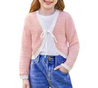 GRACE KARIN Girl's Cardigan Long Sleeve Knit Bolero Cardigan for Kids Princess Festive Shrug for Dress Communion Light Pink 7 Years