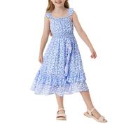 GRACE KARIN Girls Casual Ruffle Floral Dress Summer Sleeveless Chiffon Strap Dress Blue Bottom White Flowers 8 Years
