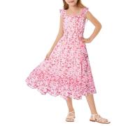 GRACE KARIN Girls Casual Ruffle Floral Dress Summer Sleeveless Chiffon Strap Dress Pink Floral 8 Years