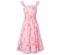 GRACE KARIN Girls Casual Sleeveless Chiffon Dress Ruffle Square Neck Midi Dress Light Pink Flowers 12 Years