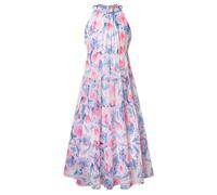 GRACE KARIN Girls Casual Summer Chiffon Floral Dress Haterneck A Line Pageant Dresses 5-6 Years Pink&Blue Floral