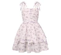 GRACE KARIN Girl's Casual Summer Floral Dresses Sleeveless Flared Ruched Beach Sundress Age 7-14 Years Purple Flower 14 Years