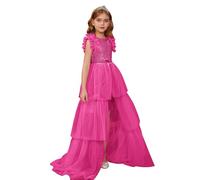 GRACE KARIN Girls Cute Glitter Sequin Dresses Maxi Princess Dress+Mesh Tiered Skirt Party Outfits Hot Pink 13-14 Years