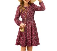 GRACE KARIN Girls Dresses Long Sleeve Casual Chiffon Square Neck A-Line Fall Dress Plum Red 8-9 Years