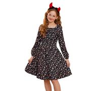 GRACE KARIN Girls Dresses Long Sleeve Casual Chiffon Square Neck A-Line Pleated Dress Black 12-13 Years